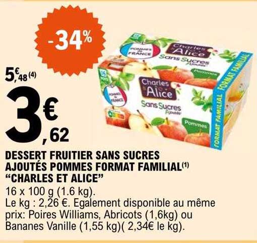 dessert fruitier sans sucres ajoutés pommes format familial "charles et alice"