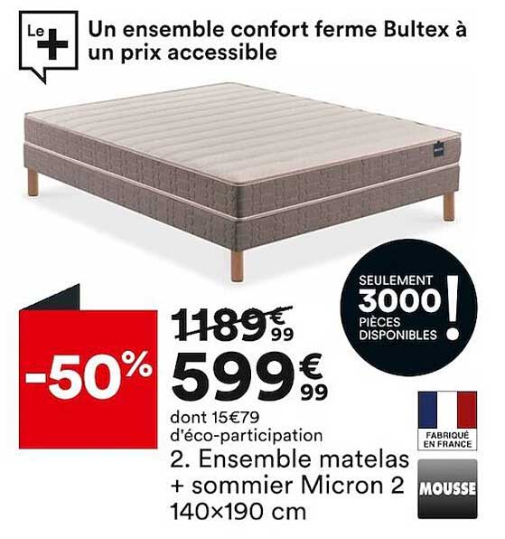 ensemble matelas + sommier micron 2 140 x 190 cm