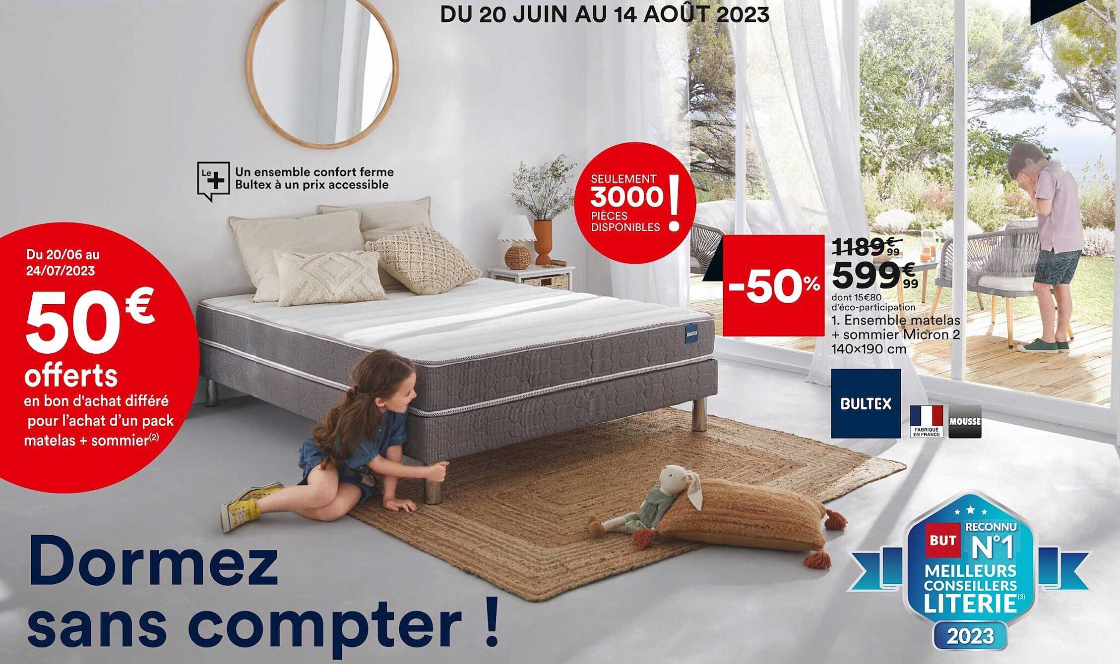 ensemble matelas + sommier micron 2  140 x 190 cm bultex