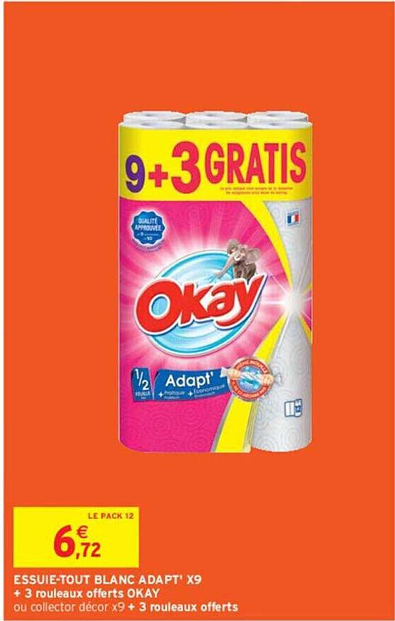 essuie-tout blanc adapt' x9 + 3 rouleaux offets okay