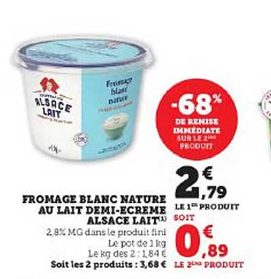 fromage blanc nature au lait demi-écrémé alsace lait