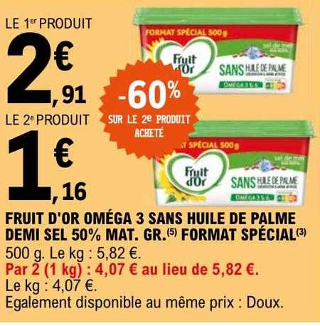 fruit d'or oméga 3 sans huile de palme demi sel 50% mat.gr. format spécial