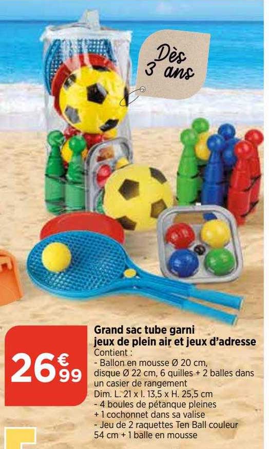 grand sac tube garni jeux de plein air et jeux d'adresse