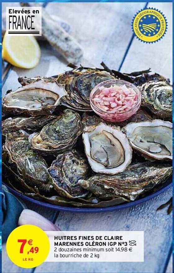 huîtres fines de claire marennes oléron igp n°3