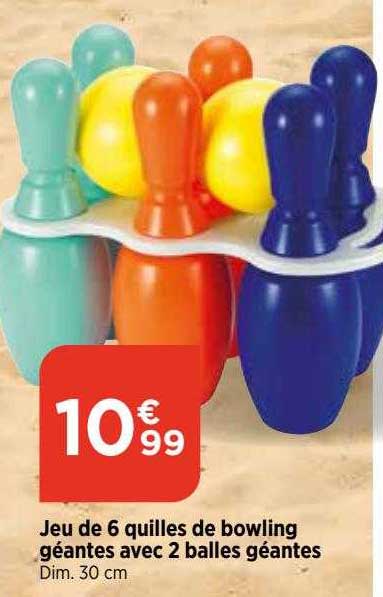 jeu de 6 quilles de bowling géantes avec 2 balles géantes