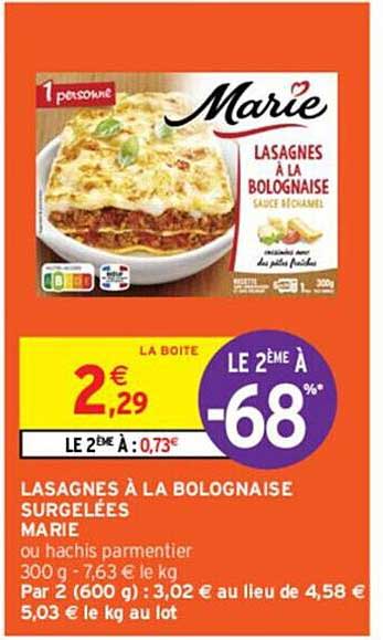 Lasagnes à La Bolognaise Surgelées Marie