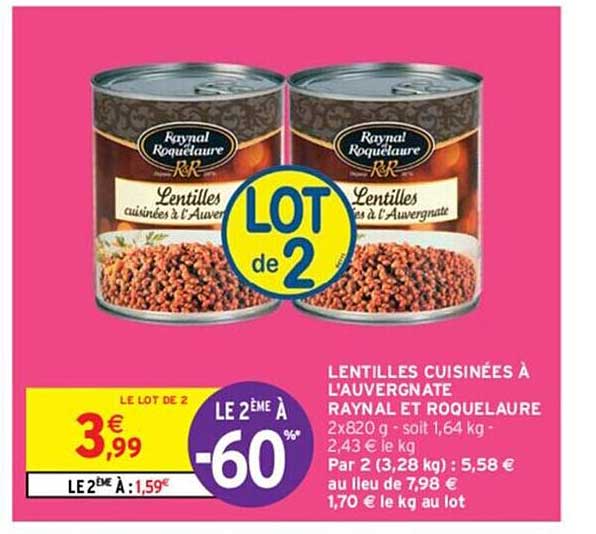 lentilles cuisinées à l'auvergnate raynal et roquelaure