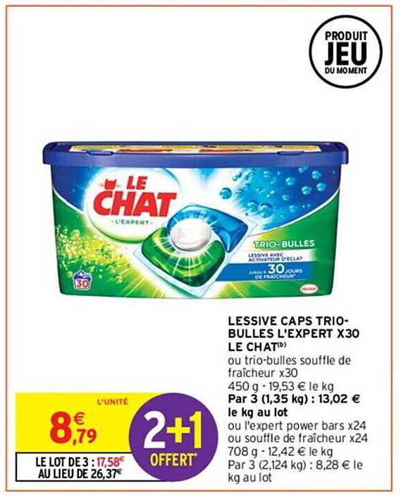 lessive caps trio-bulles l'expert x30 le chat