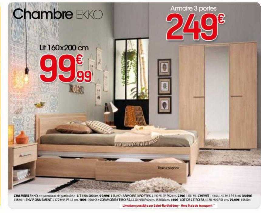 Lit 160 X 200 Cm Ekko, Armoire 3 Portes Ekko