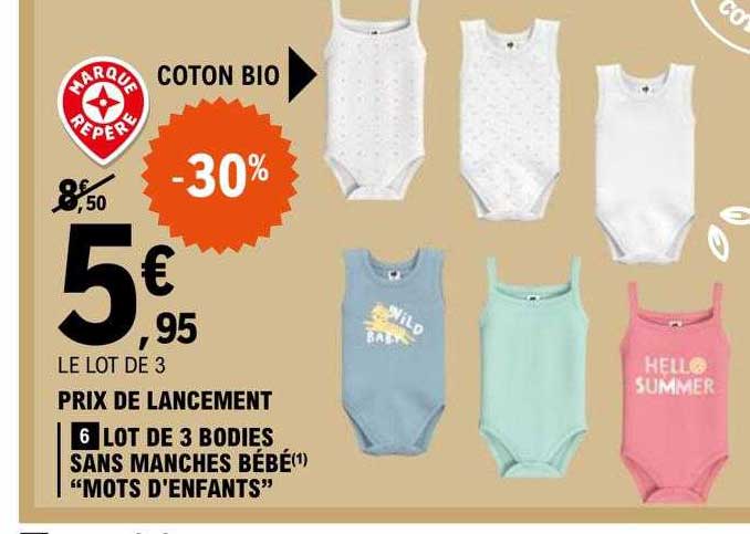 lot de 3 bodies sans manches bébé "mots d'enfants"