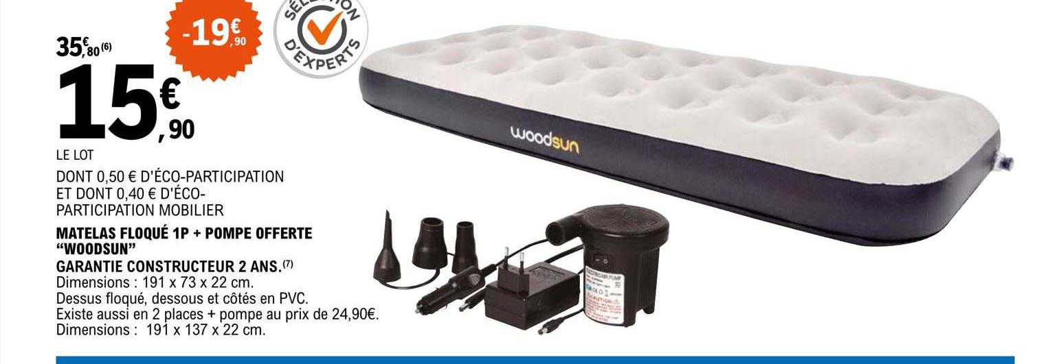 Matelas Floqué 1p + Pompe Offerte "woodsun"