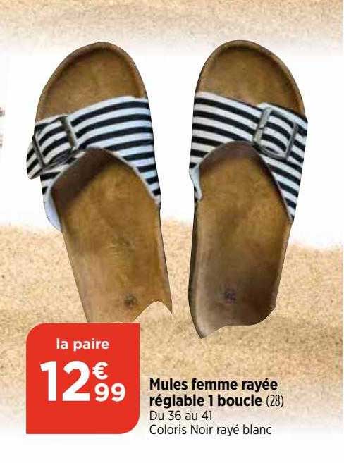 mules femme rayée réglable 1 boucle