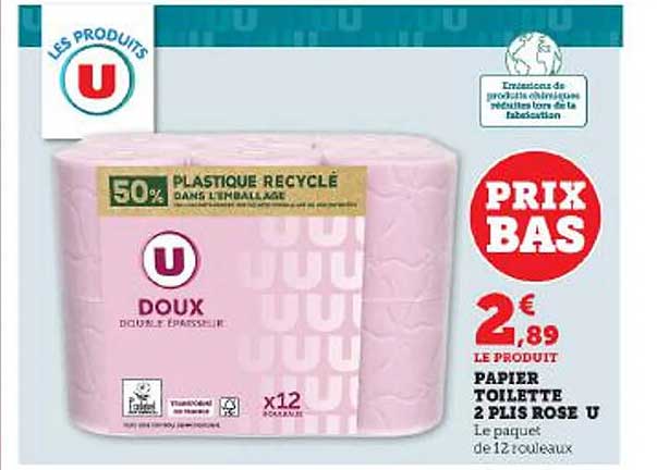 papier toilette 2 plis rose u
