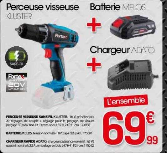 Perceuse Viseuse Kluster + Batterie Melos + Charguer Adato