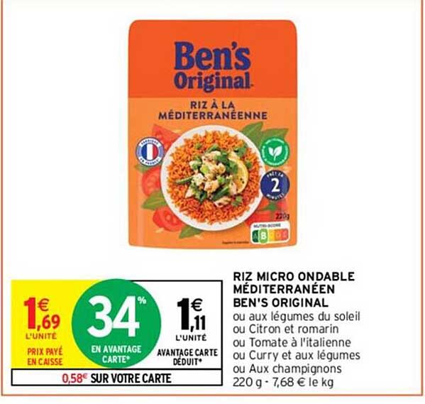 Riz Micro Ondable Méditerranéen Ben's Original