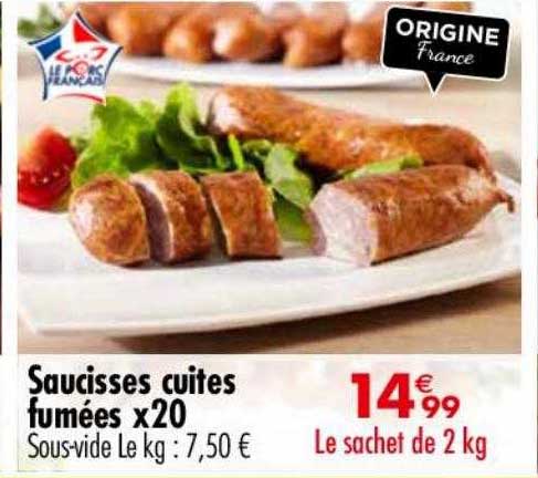 saucisses cuites fumées x20