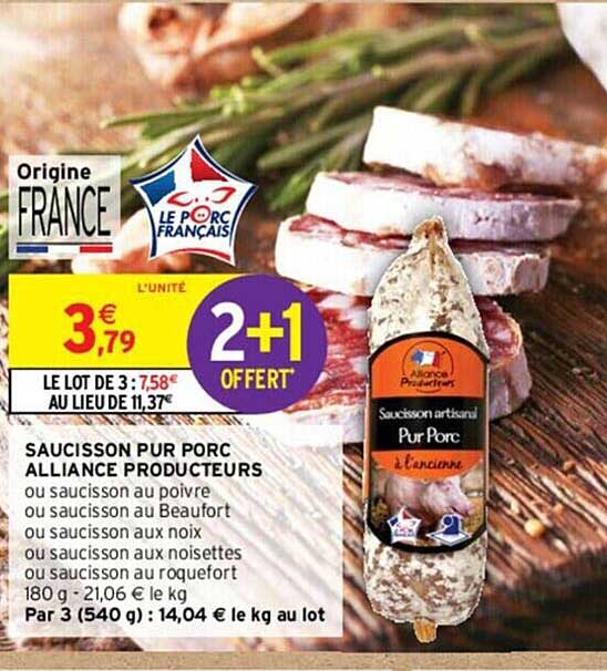 saucisson pur porc alliance producteurs