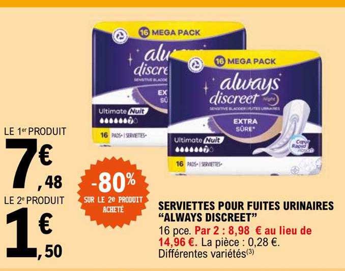 serviettes pour fuites urinaires "always discreet"