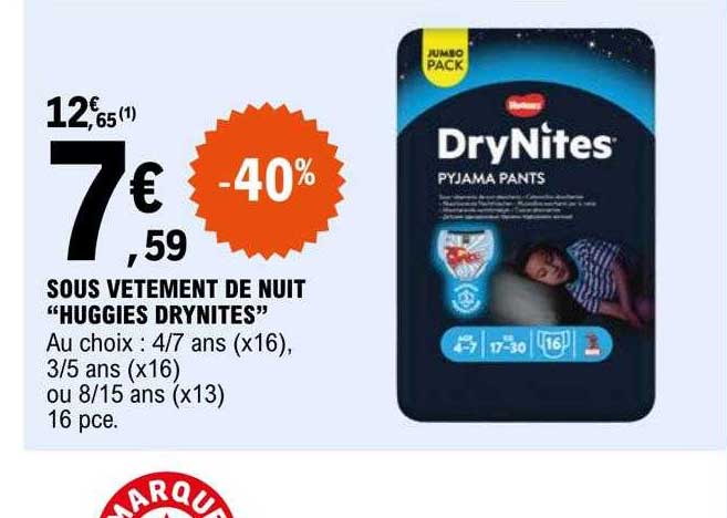 sous vêtement de nuit "huggies drynites"