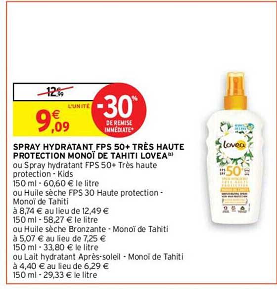spray hydratant fps 50+ très haute protection monoï de tahiti lovea