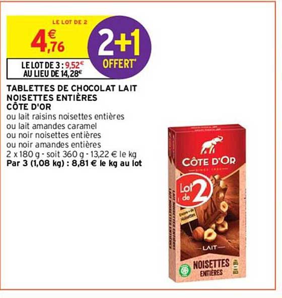 Tablettes De Chocolat Lait Noisettes Entières Côte D'or