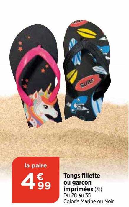 tongs fillette ou graçon imprimées