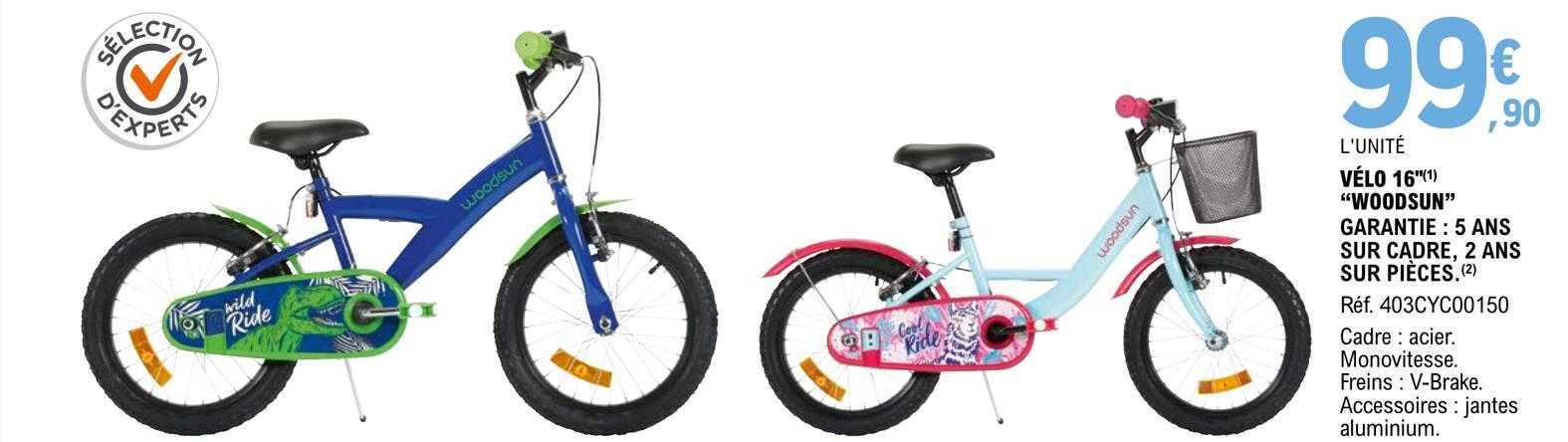 vélo 16" "woodsun" garantie : 5 ans sur cadre, 2 ans sur pièces