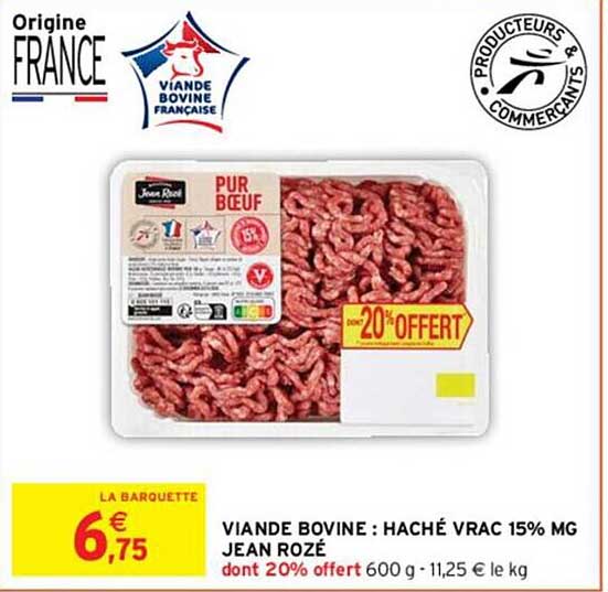 viande bovine : haché vrac 15% mg jean rozé