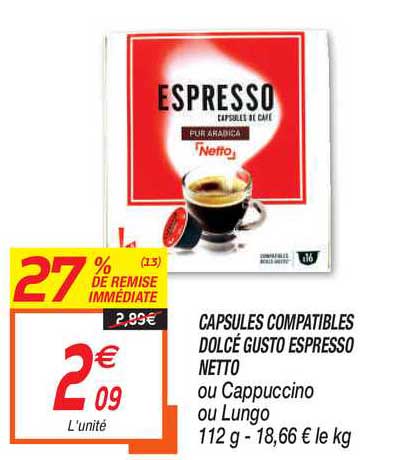 capsules compatibles dolcé gusto espresso netto 27% de remise immédiate