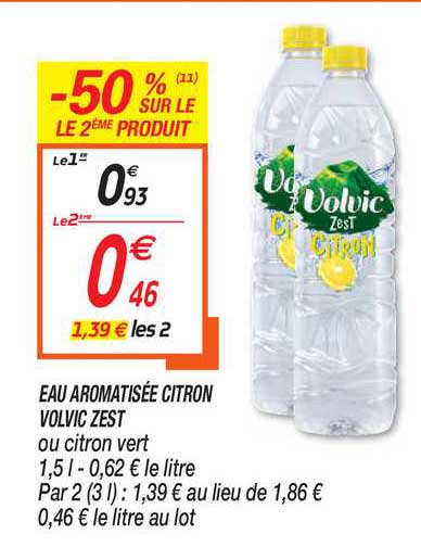 eau aromatisée citron volvic zest -50% sur le 2ème produit