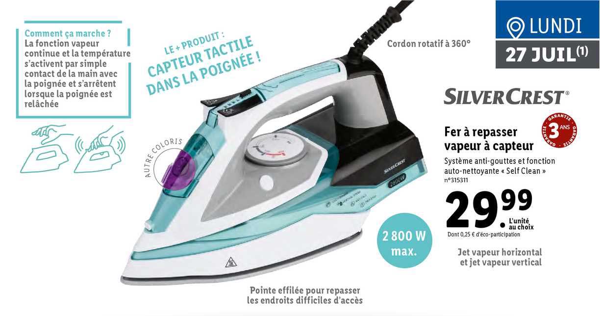 fer à repasser vapeur à capteur silvercrest