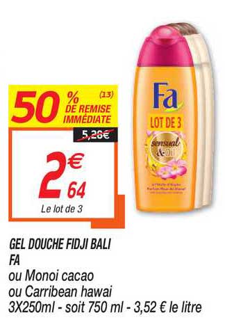 gel douche fidji bali fa 50% de remise immédiate