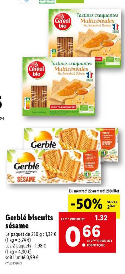 Gerblé Biscuits Sésame -50% Sur Le 2ème