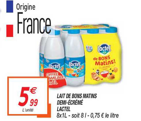 lait de bons matins demi écrémé lactel