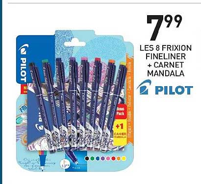les 8 frixion fineliner + carnet mandala pilot