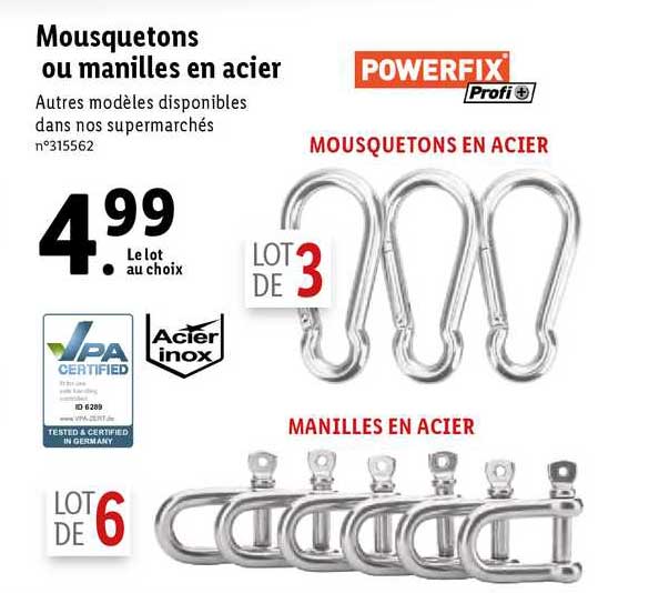 mousquetons ou manilles en acier powerfix