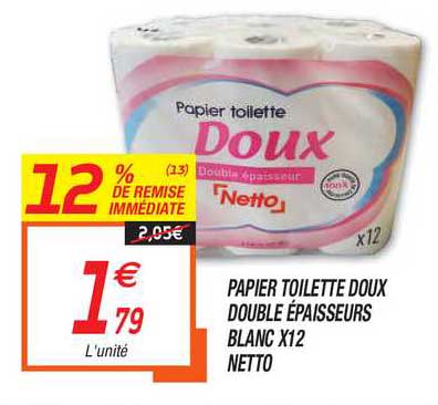 papier toilette doux double épaisseurs blanc x12 netto 12% de remise immédiate