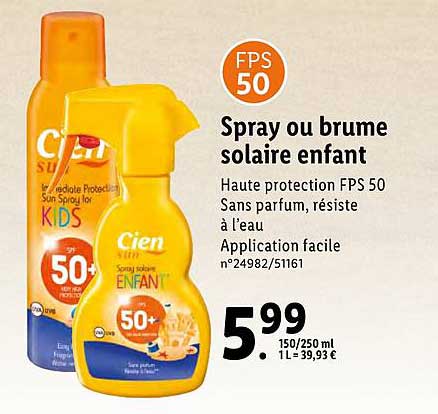 spray ou brume solaire enfant cien