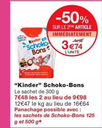 "kinder" schoko-bons -50% sur le 2ème article immédiatement