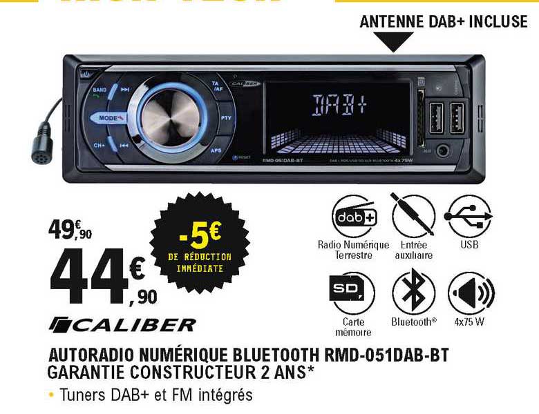 Autoradio Numérique Bluetooth Rmd-051dab-bt Caliber