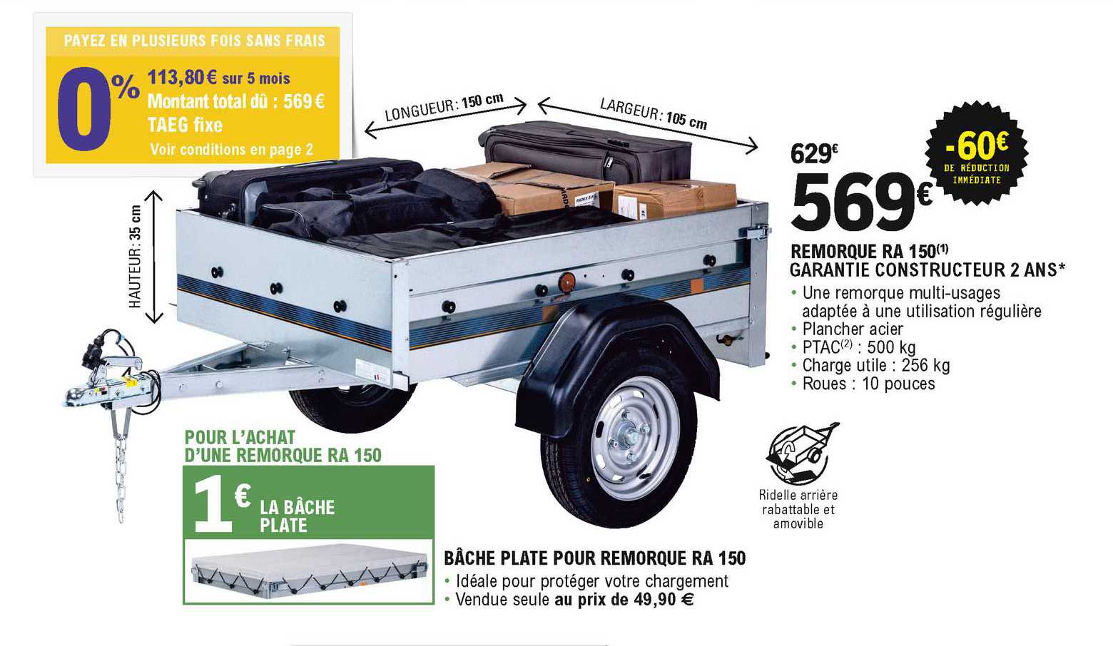 Bâche Plate Pour Remorque Ra 150 Remorque Ra 150