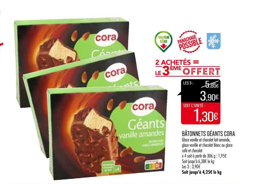 bâtonnets géants cora 2 achetés = le 3ème offert
