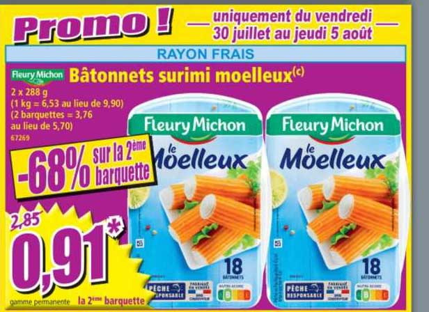bâtonnets surimi moelleux fleury michon -68% sur la 2ème barquette