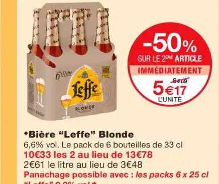 bière "leffe" blonde -50% sur le 2ème article immédiatement
