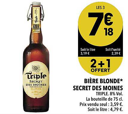 bière blonde secret des moine 2+1 offert