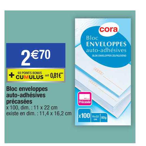 bloc enveloppes auto-adhésives précassées