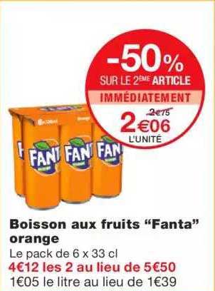 boisson aux fruits "fanta" orange -50% sur le 2ème article immédiatement