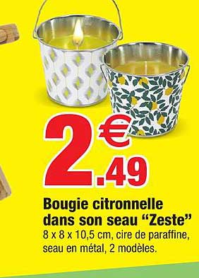 bougie citronnelle dans son seau "zeste"