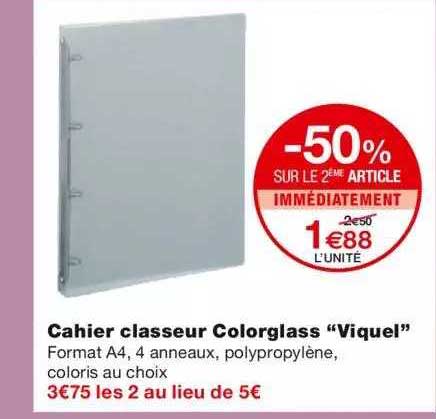 cahier classeur colorglass "viquel" -50% sur le 2ème article immédiatement