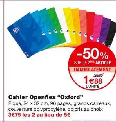Cahier Openflex "oxford" -50% Sur Le 2ème Article Immédiatement